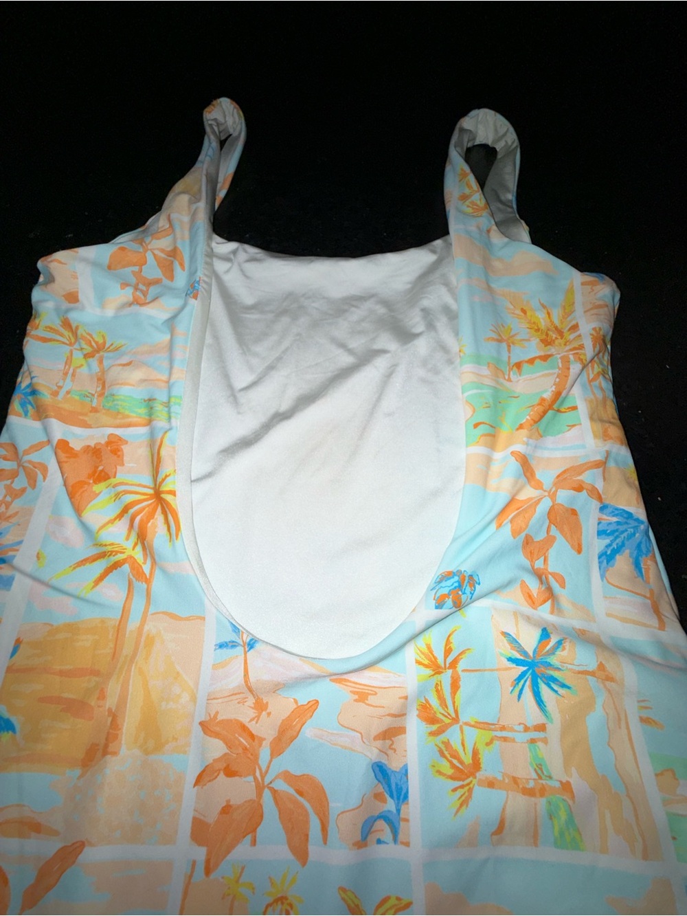 NEW Onia KELLY PALM ISLAND Pastel Blue and Peach Palm Print One-Piece Swimsuit M - Picture 5 of 9